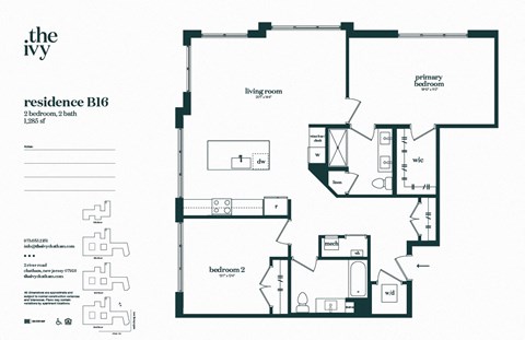 Floor plan for 2 beds, 2 baths, 1285 sqft